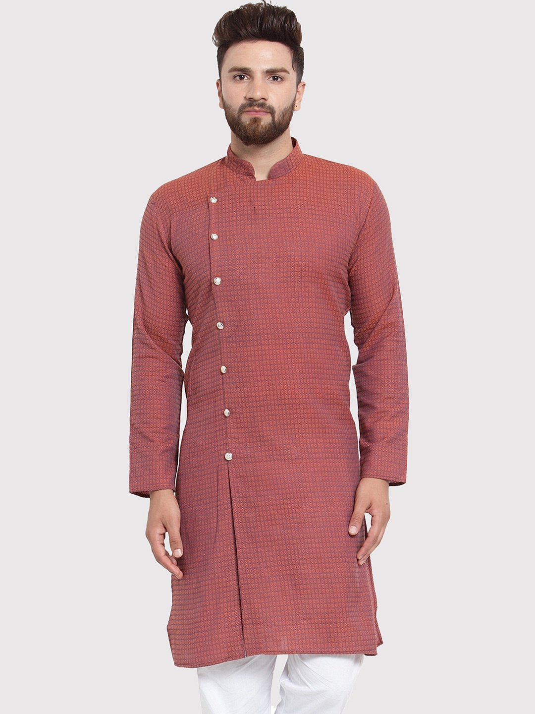 

Jompers Men Orange Woven Design Straight Kurta