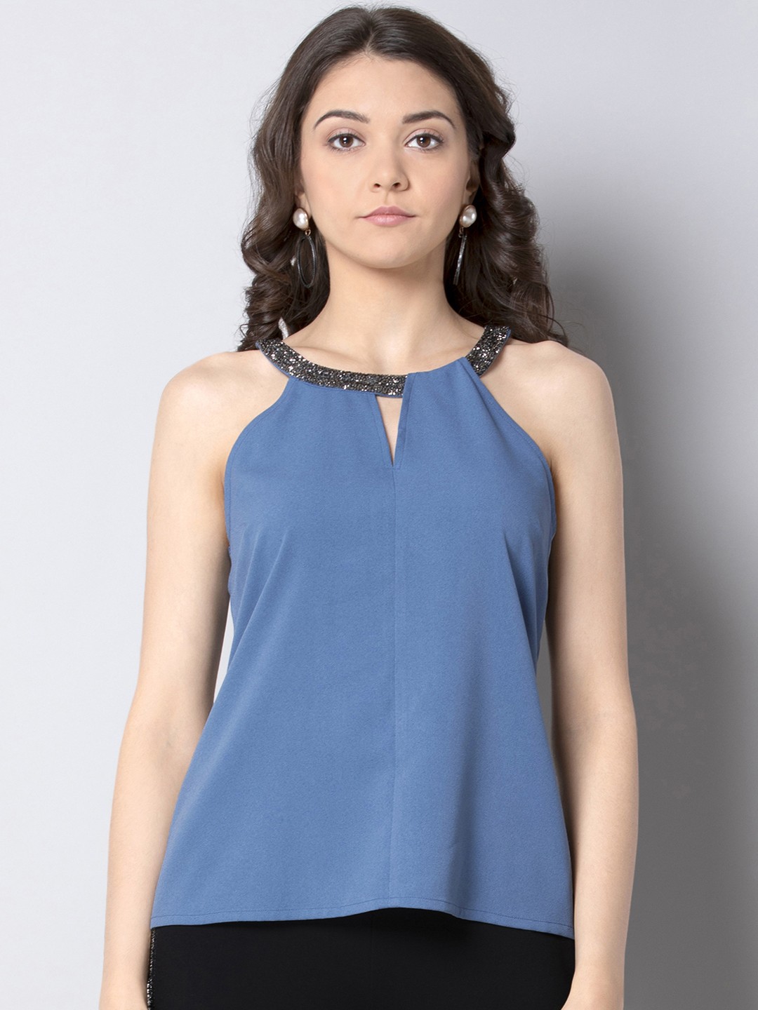 

FabAlley Women Blue Solid Top