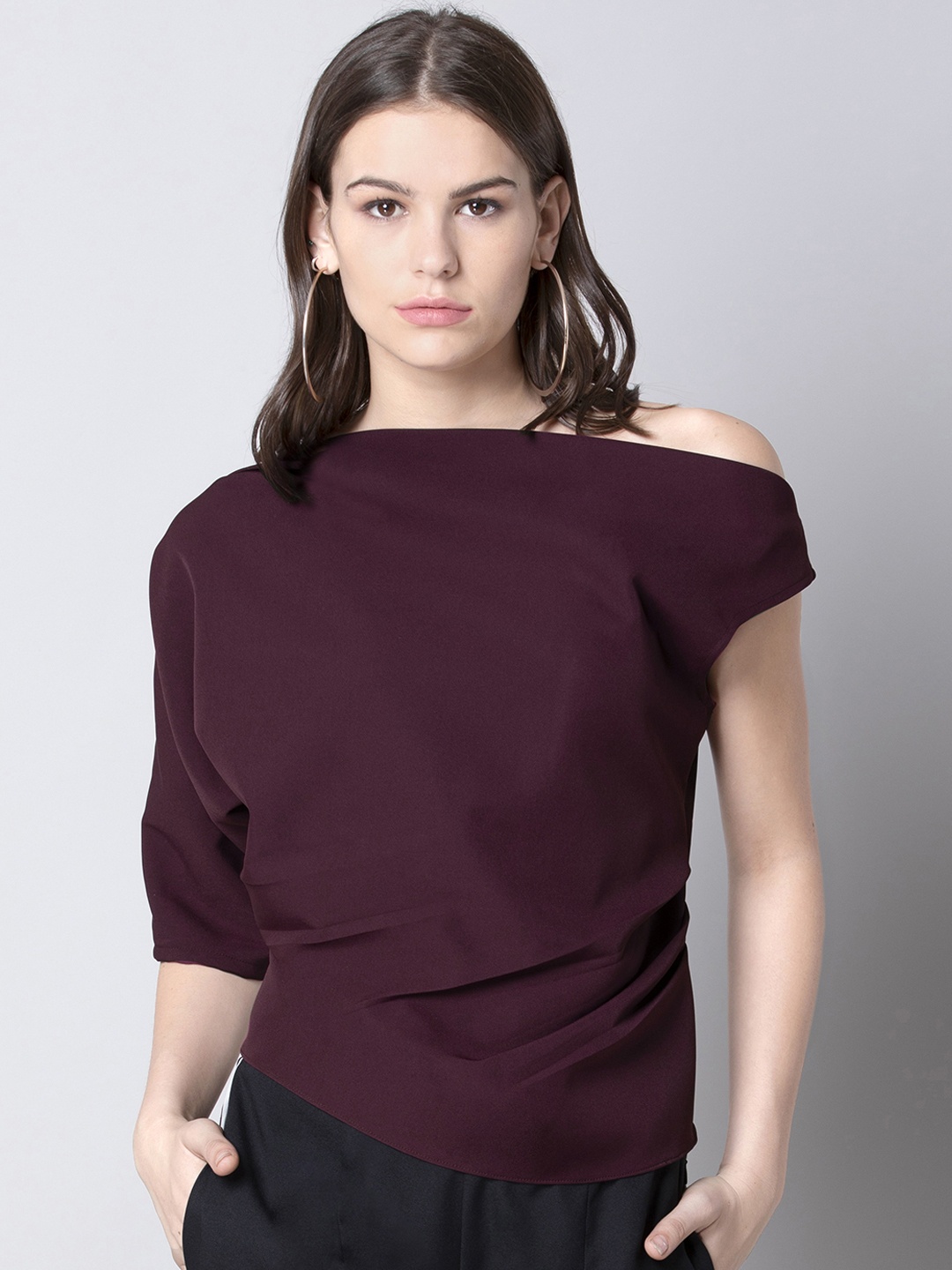 

FabAlley Women Burgundy Solid Top