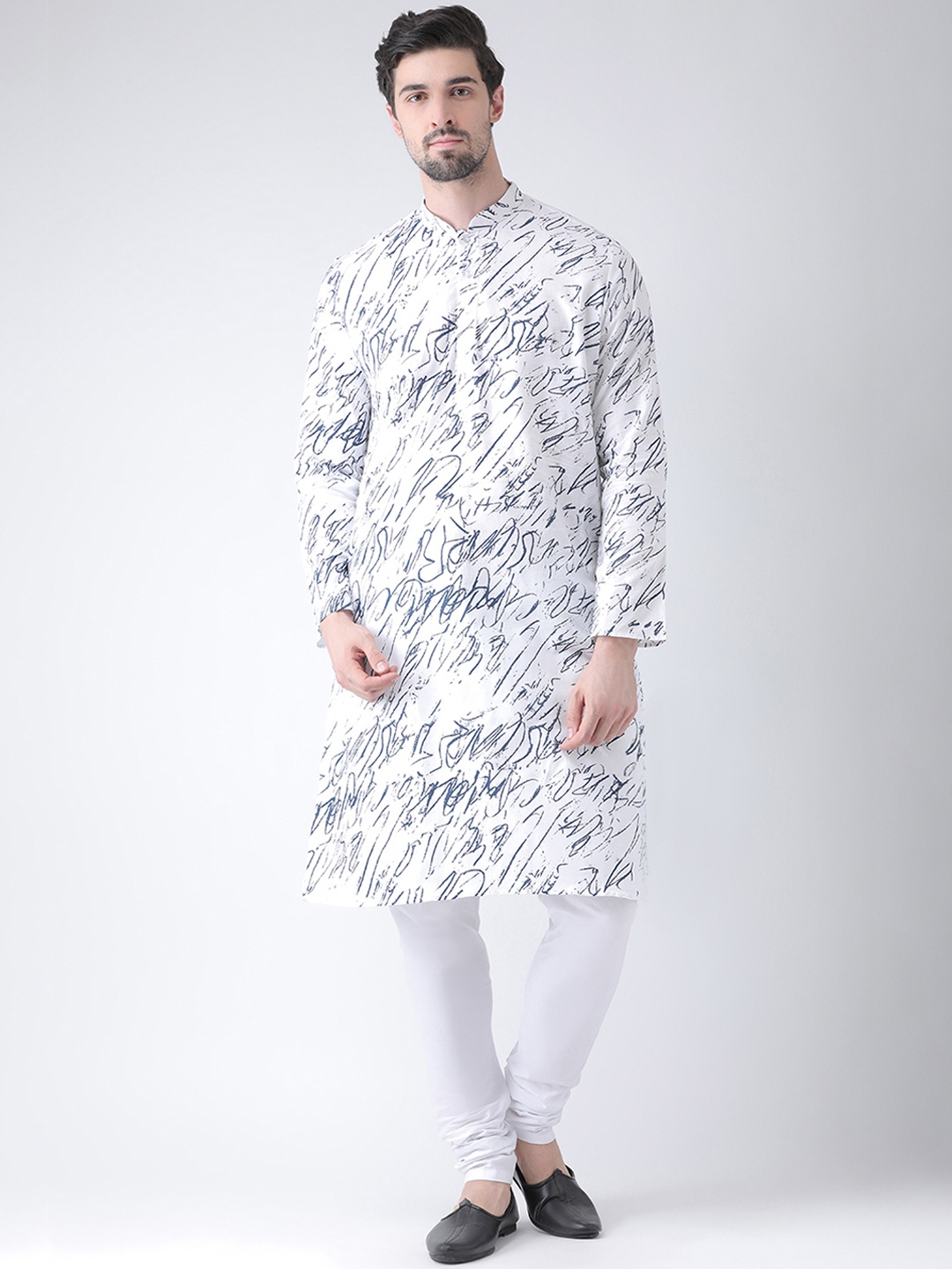 

DEYANN Men White & Blue Printed Kurta with Churidar