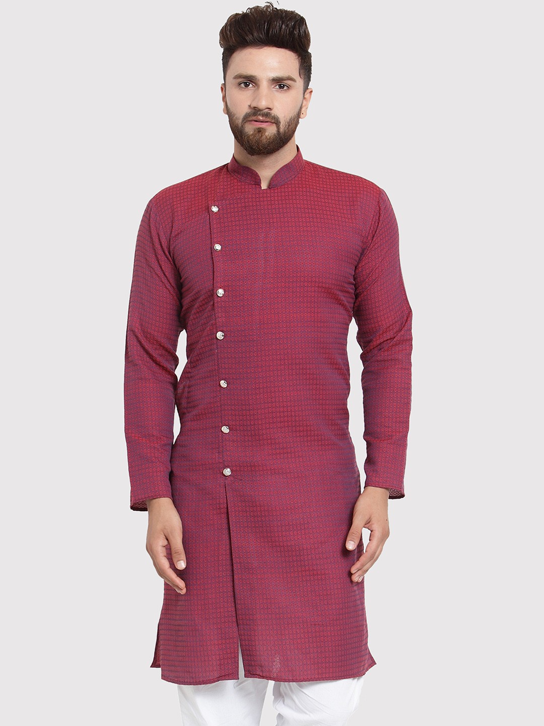 

Jompers Men Maroon Woven Design Straight Kurta