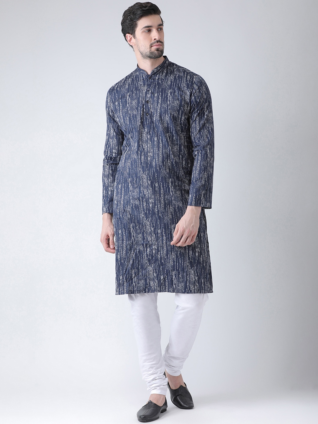

DEYANN Men Blue & Grey Printed Kurta
