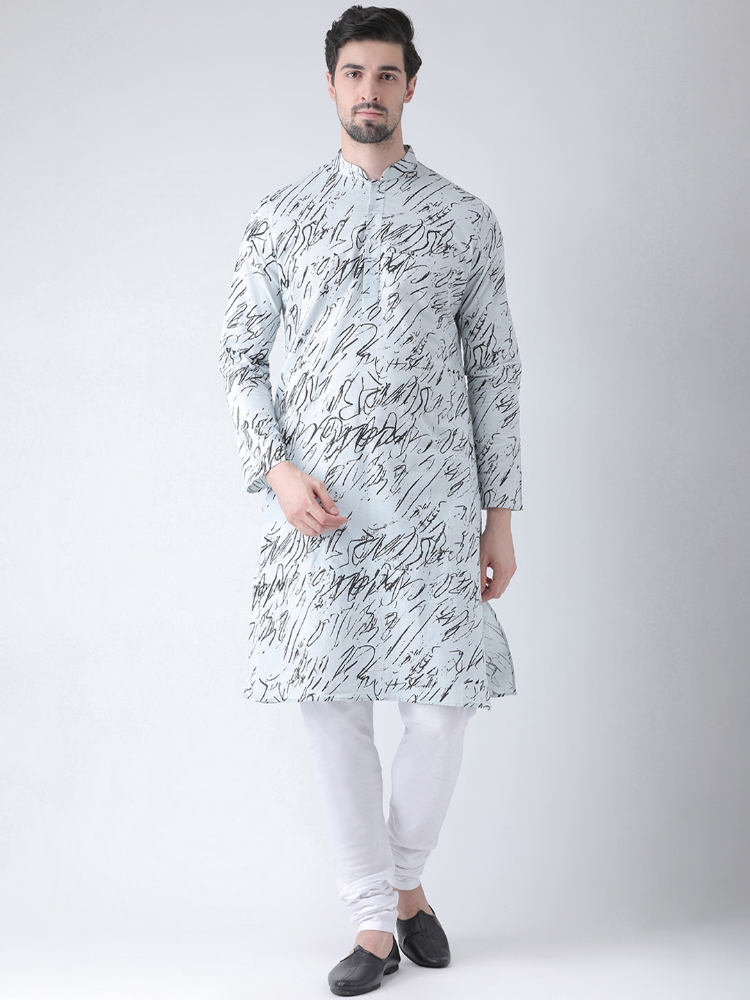

DEYANN Men Blue & Black Printed Straight Kurta