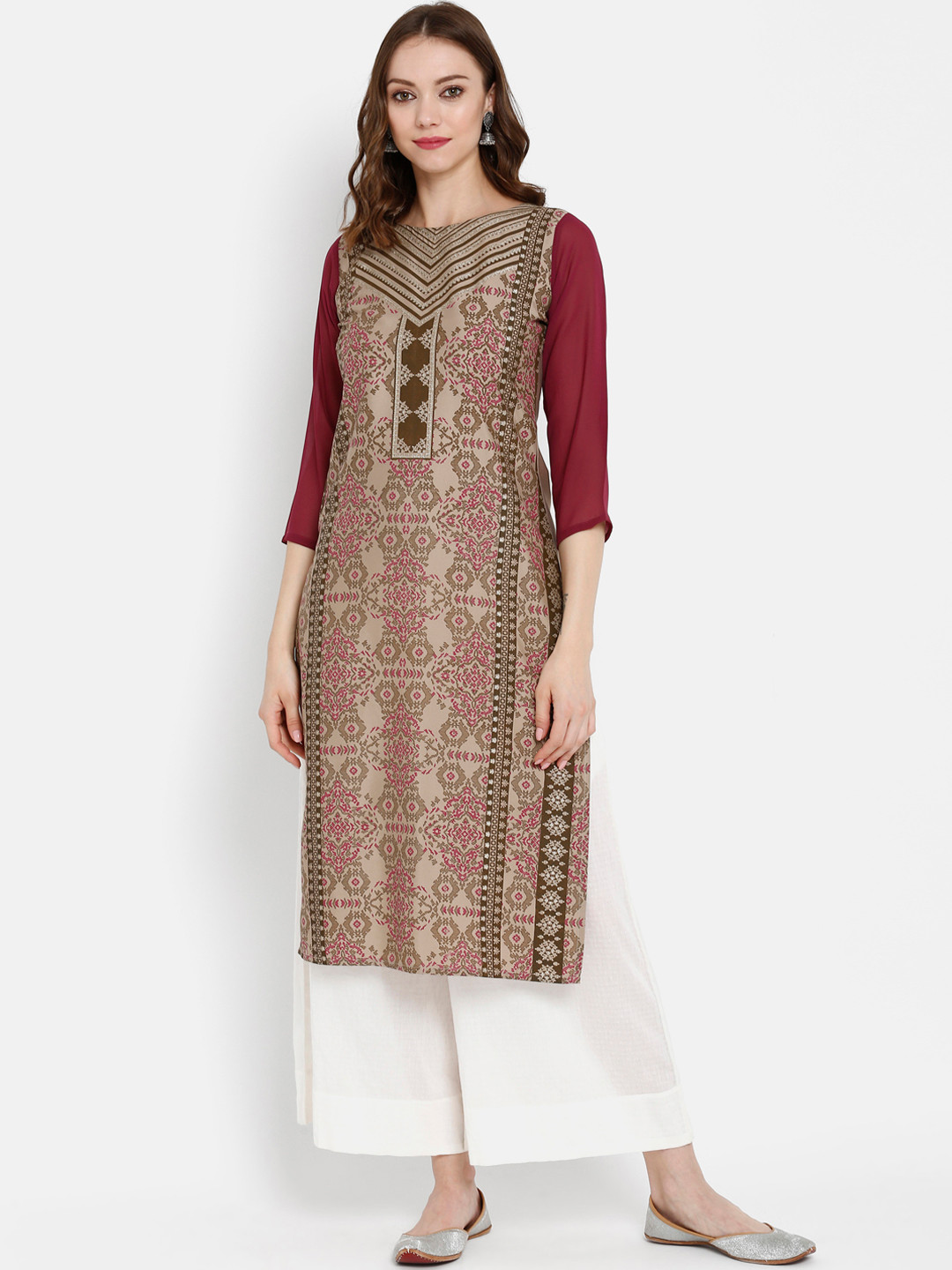

Ahalyaa Women Brown & Maroon Printed Straight Kurta