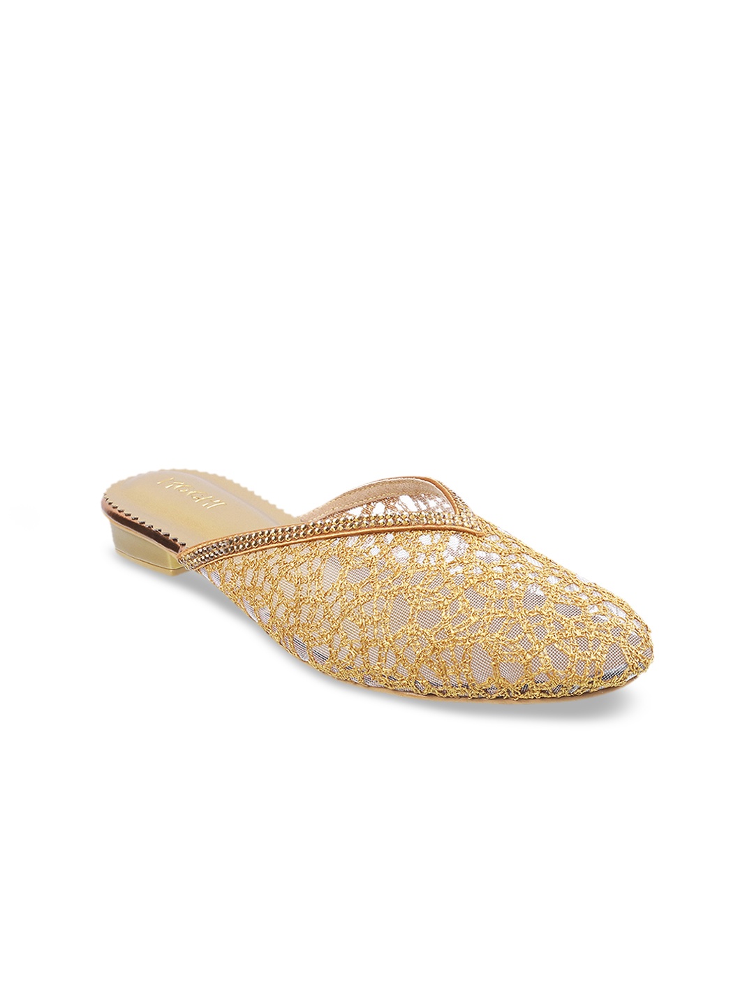 

Mochi Women Gold-Toned Woven Design Mules