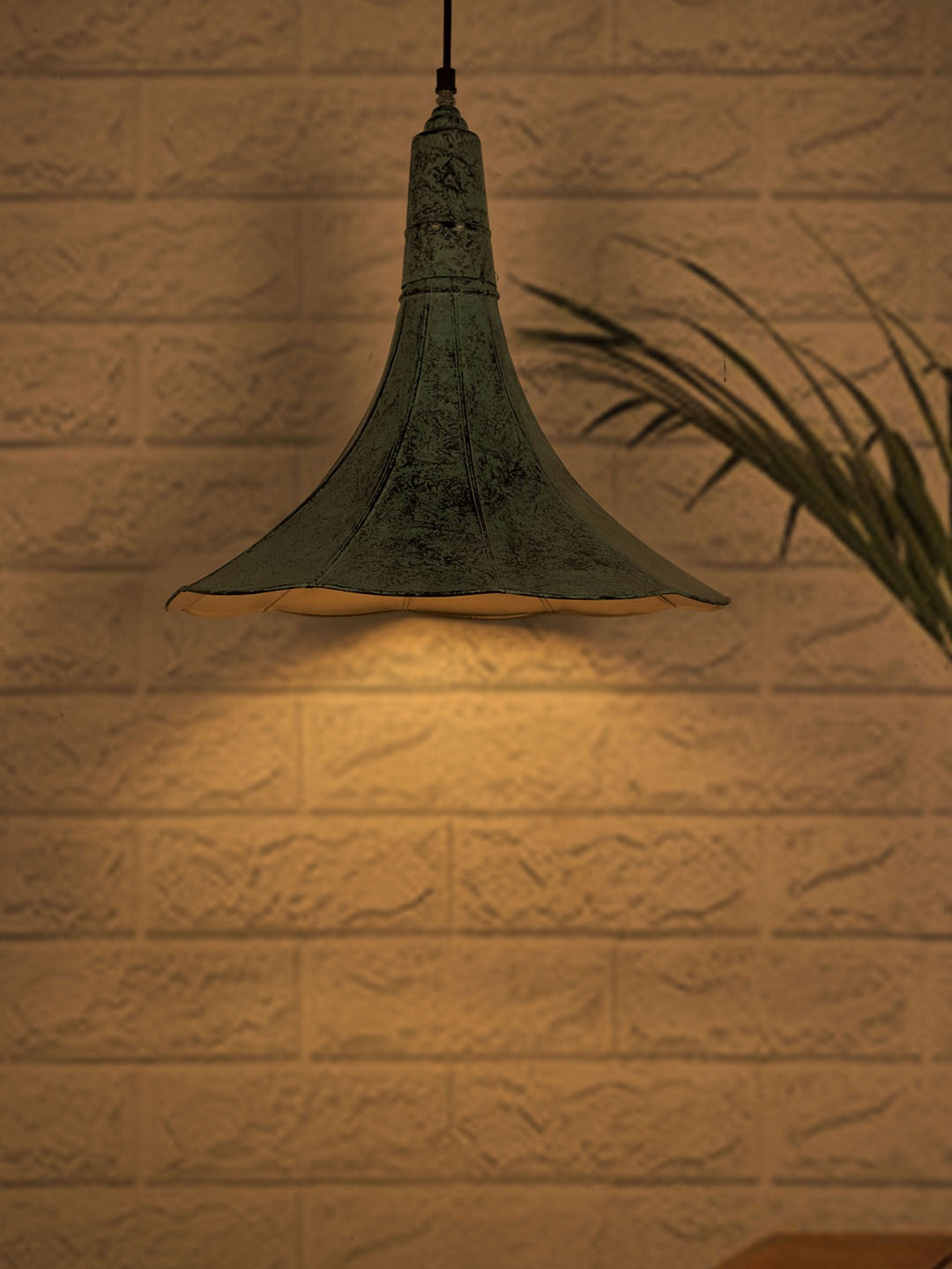 

Fos Lighting Green Printed Vintage Gramophone Hanging Light in Patina Finish