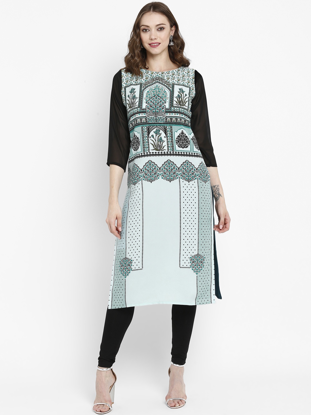 

Ahalyaa Women Green & Black Printed Straight Kurta