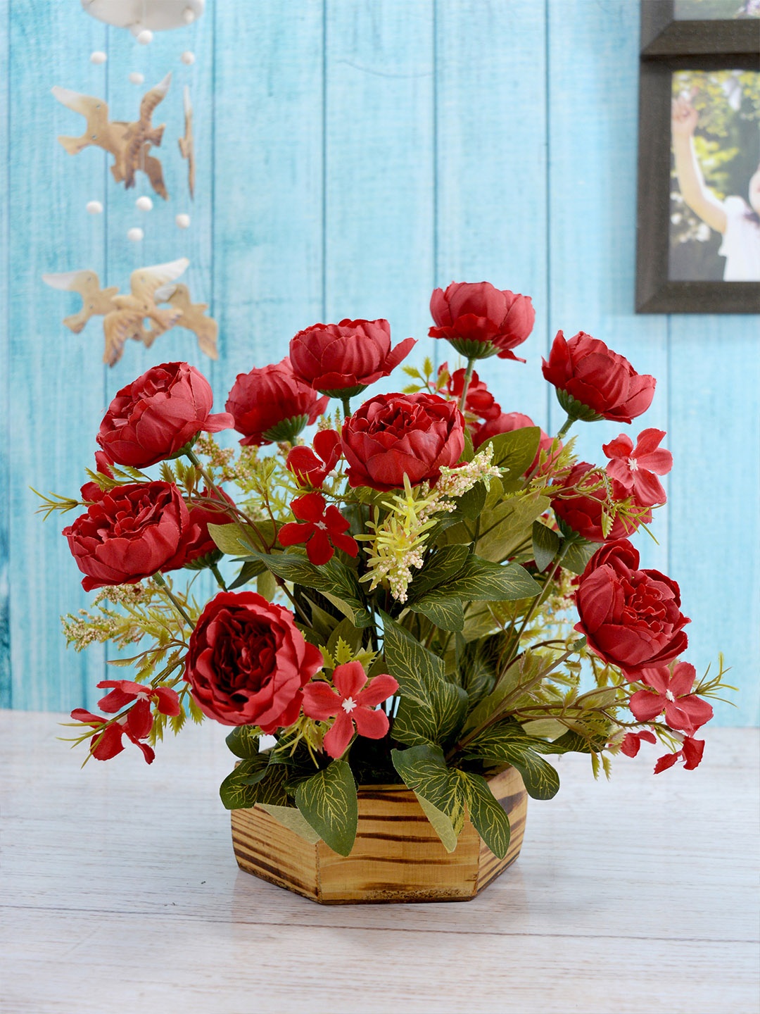 

Fancy Mart Red & Green Artificial Tree Peony With Pot