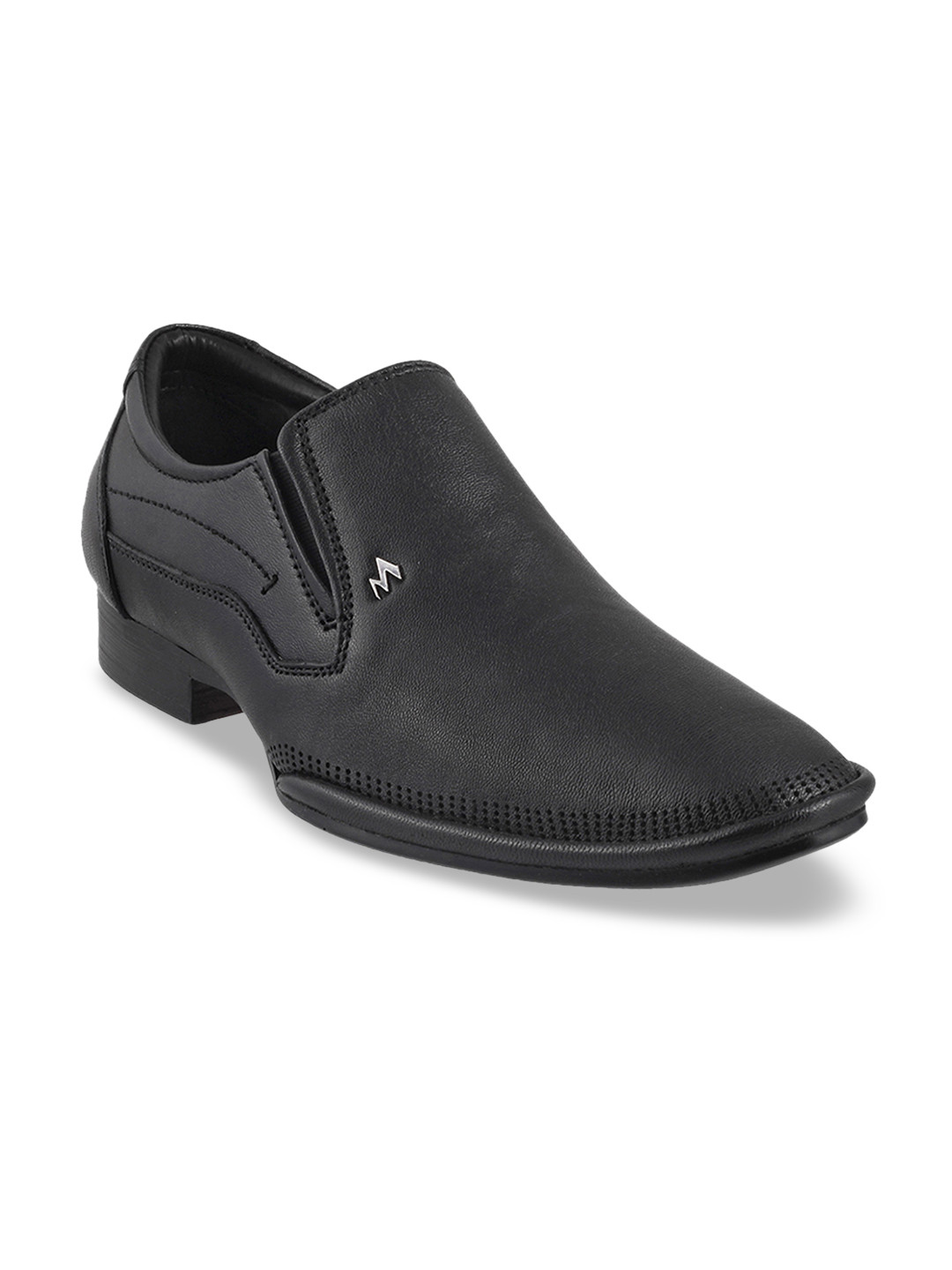 

Metro Men Black Solid Leather Formal Slip-On Shoes