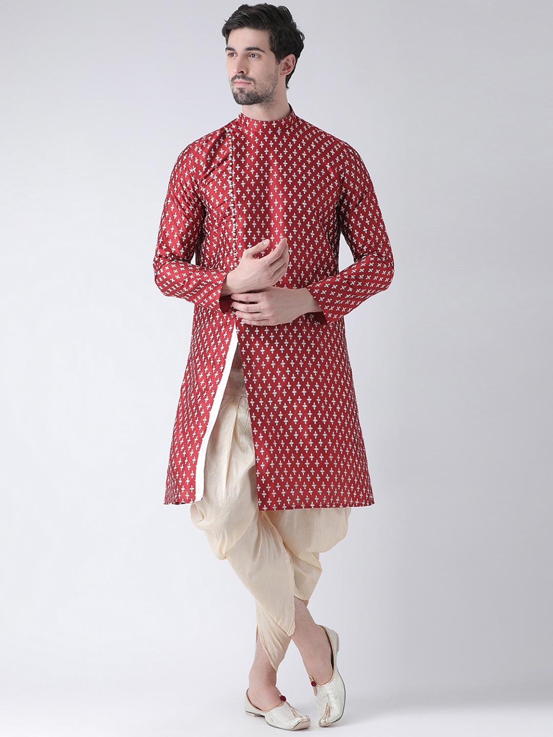 

DEYANN Men Red & Cream Printed Kurta with Patiala