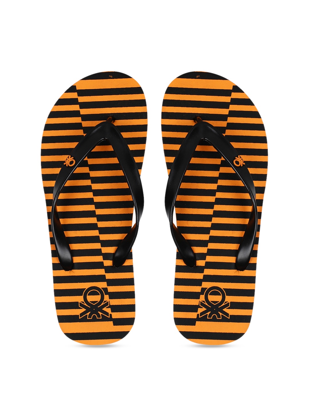 

United Colors of Benetton Men Orange & Black Striped Thong Flip-Flops