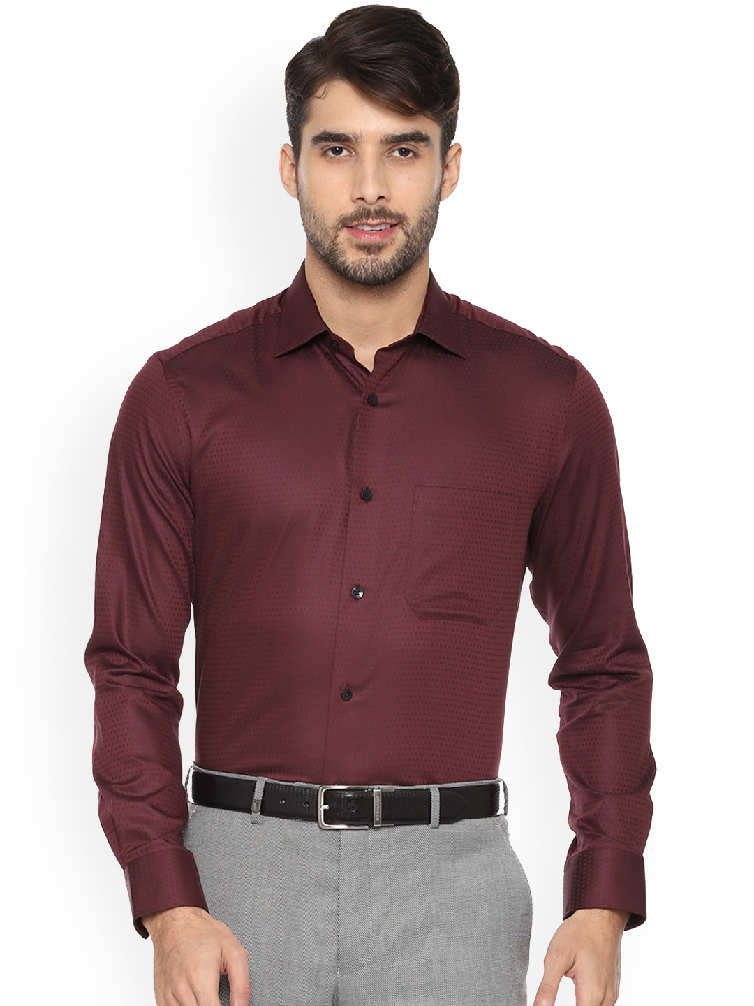 

Louis Philippe Men Maroon Classic Regular Fit Self Design Formal Shirt