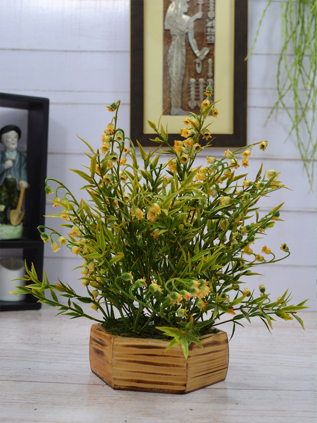 Fancy Mart Yellow & Green Artificial Grass Bells With Pot