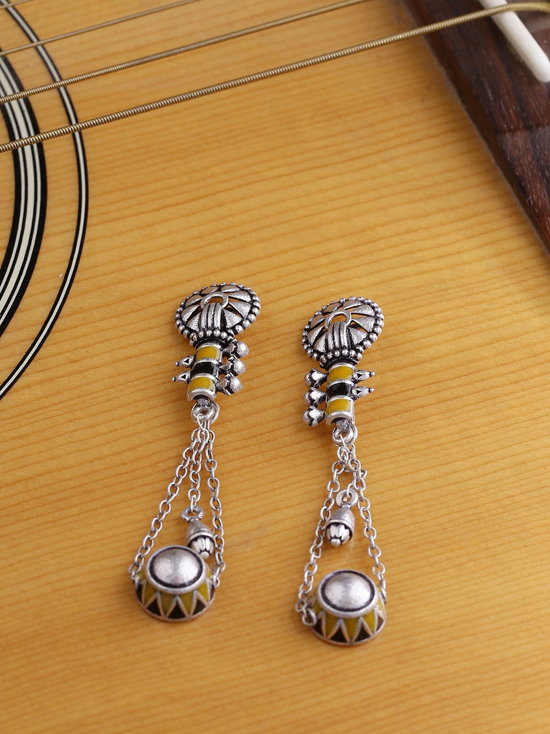 

Voylla Women Silver-Plated Oxidised Contemporary Drop Earrings