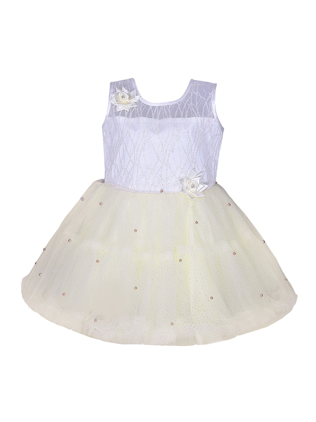 

Wish Karo Girls White & Cream-Coloured Embellished Fit and Flare Dress