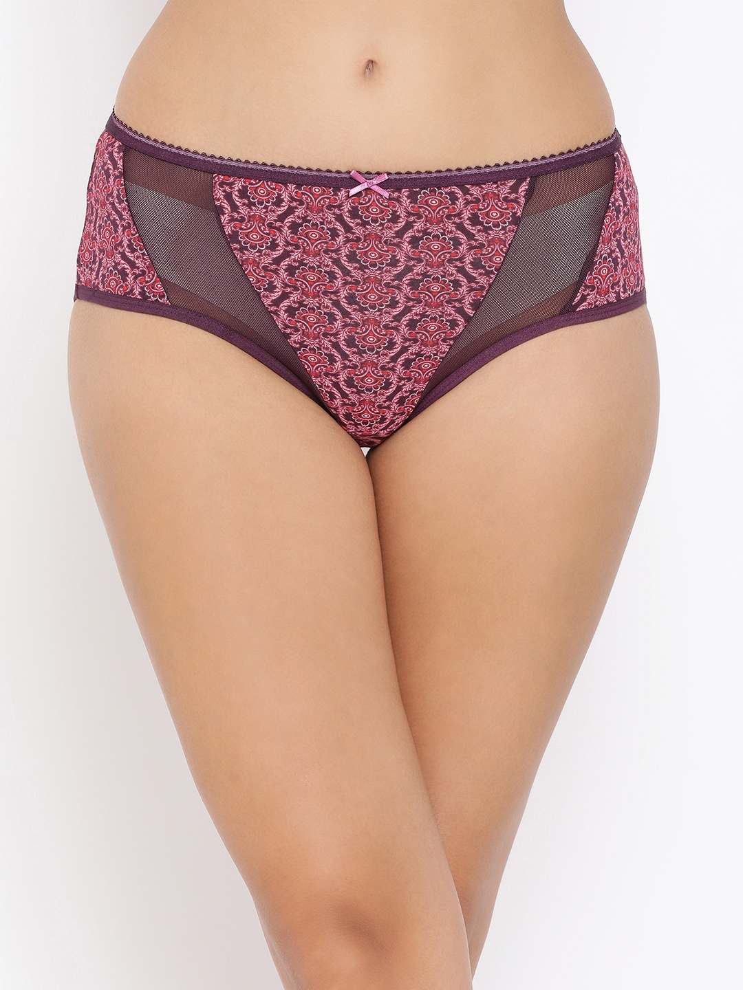 

Clovia Women Burgundy Printed Mid Rise Lace Hipster Briefs PN3290P15XL