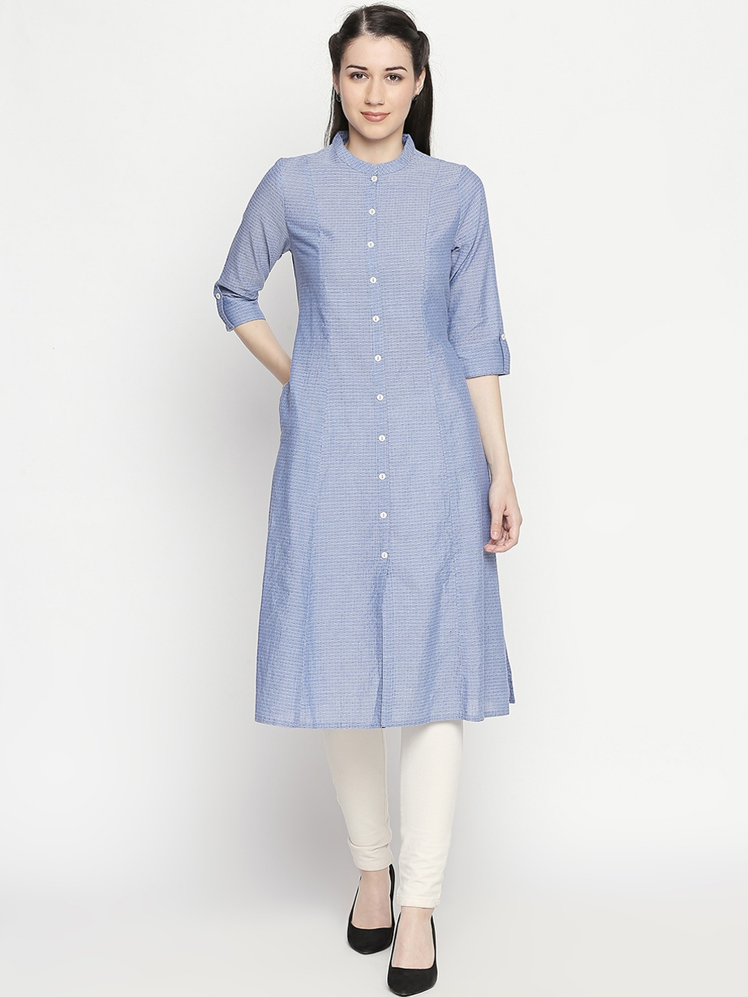

RANGMANCH BY PANTALOONS Women Blue Woven Design Straight Kurta