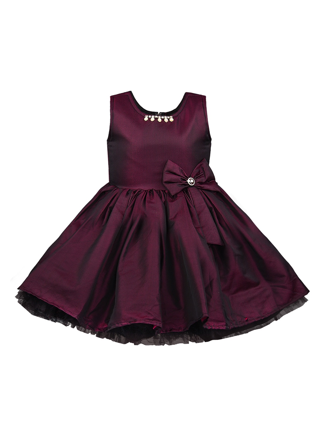 

Wish Karo Girls Burgundy Fit and Flare Silk Dress