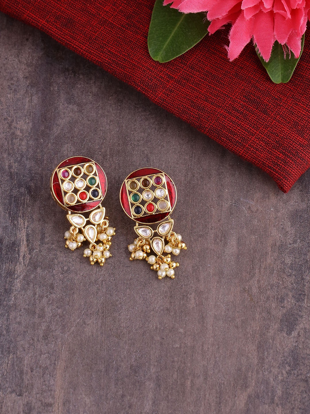 

Studio Voylla Women Gold-Toned Brass-Plated Handcrafted Contemporary Drop Earrings