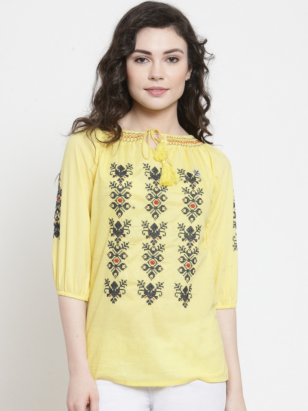 Purple State Women Yellow Printed Top