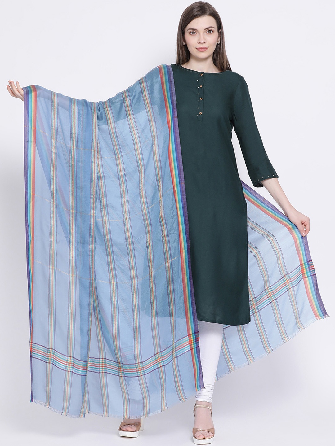 

SHINGORA Blue Striped Antimicrobial Dupatta