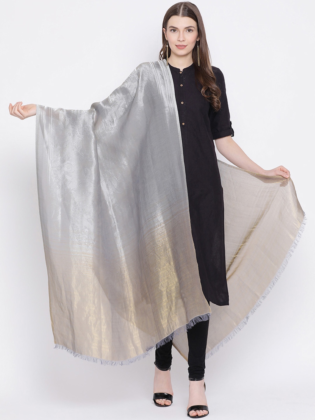 

SHINGORA Grey Woven Design Antimicrobial Dupatta