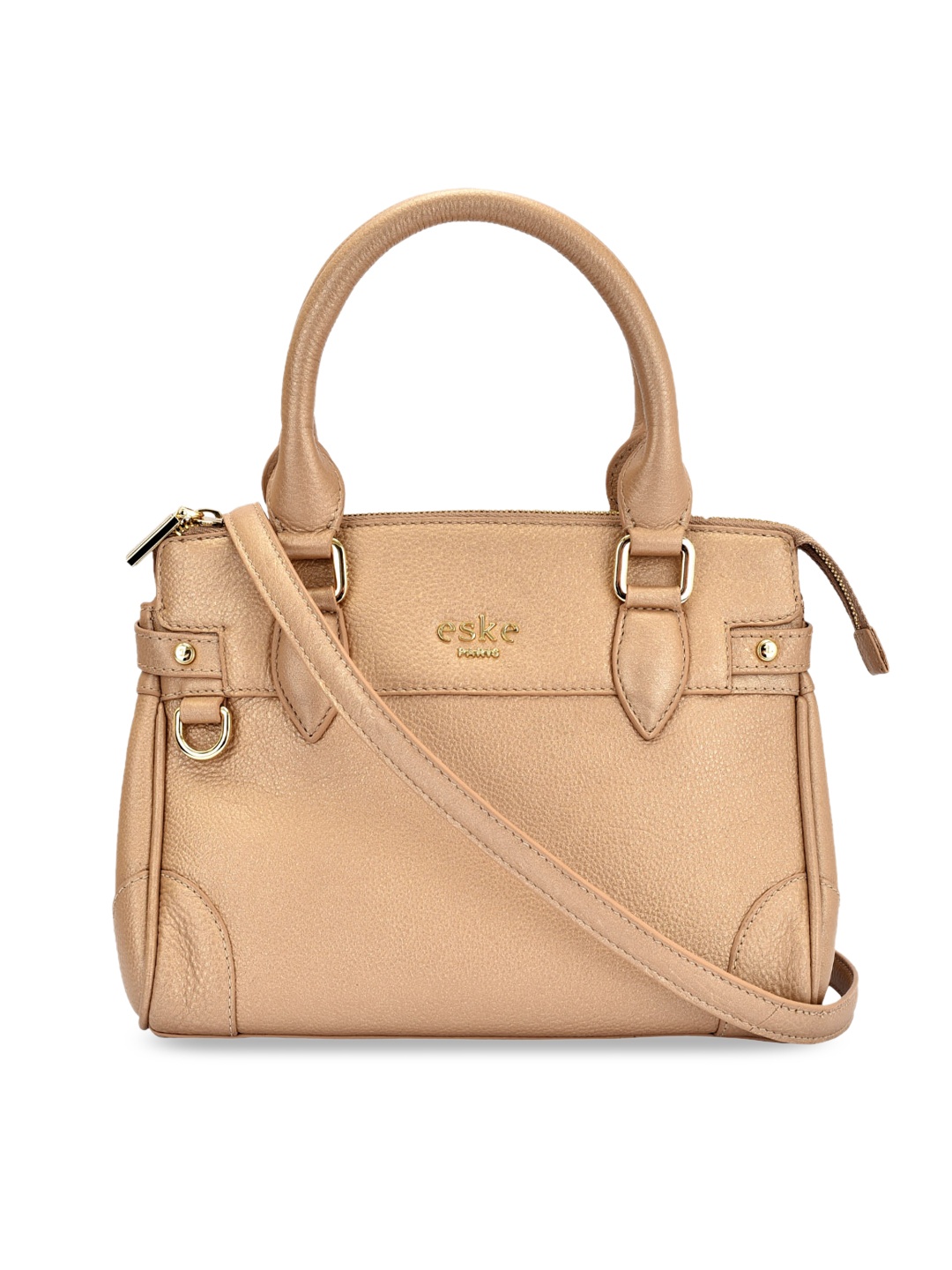 

Eske Women Gold-Toned Solid Leather Handheld Bag