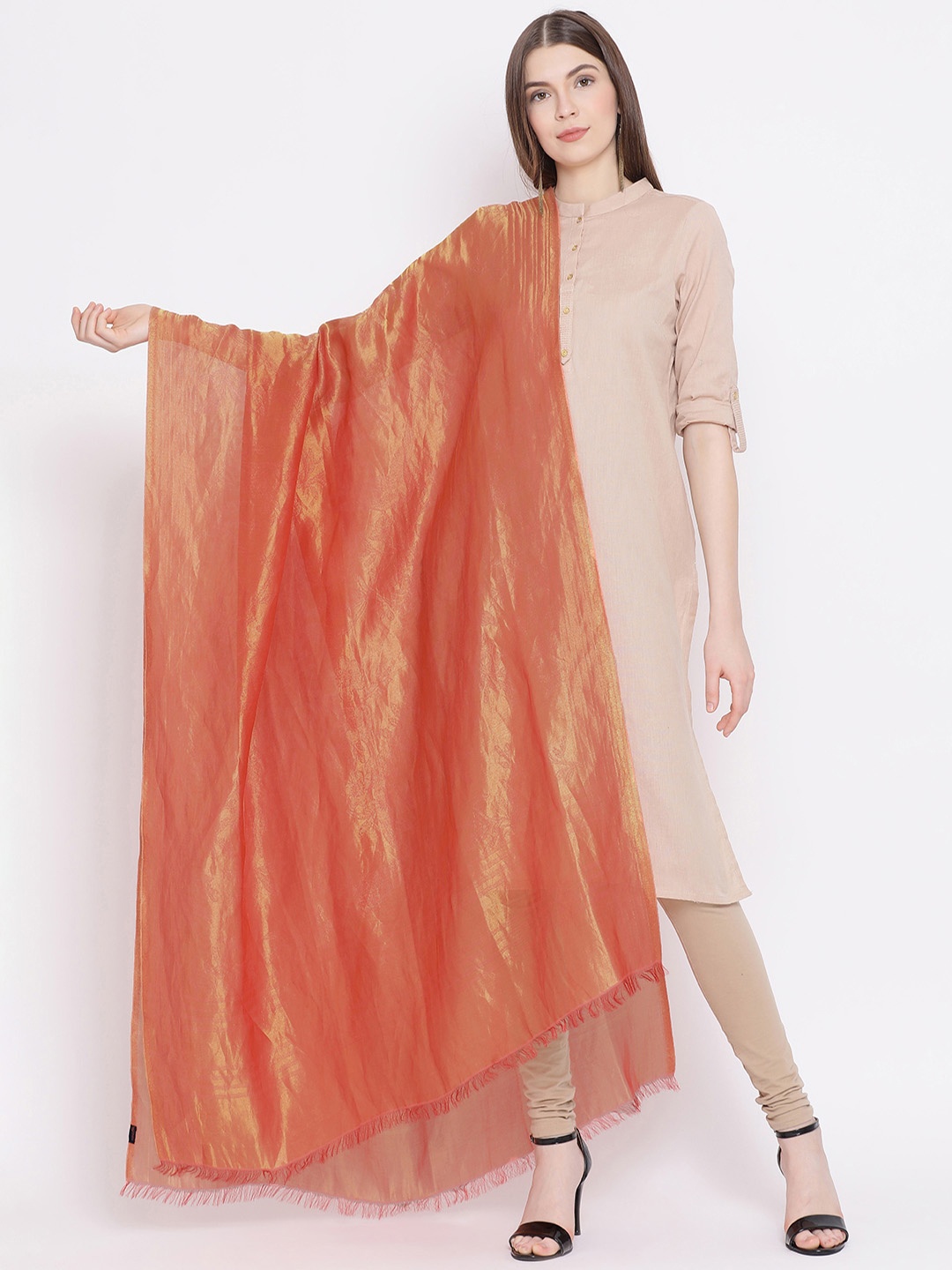 

SHINGORA Women Orange Woven Design Antimicrobial Dupatta