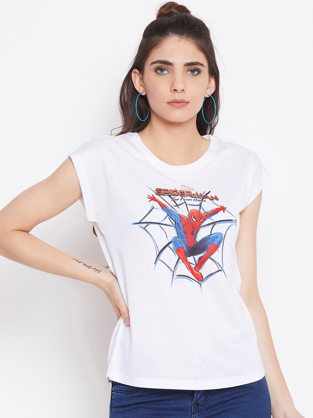 

Marvel by Wear Your Mind Women White Printed Round Neck T-shirt