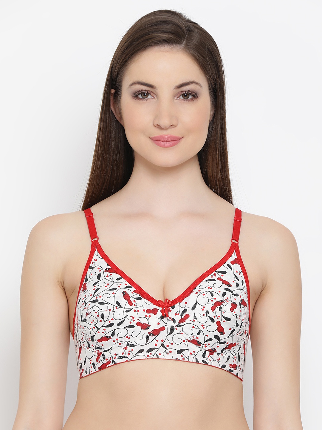 Clovia Cotton Non-Wired Non-Padded Printed Bra, White