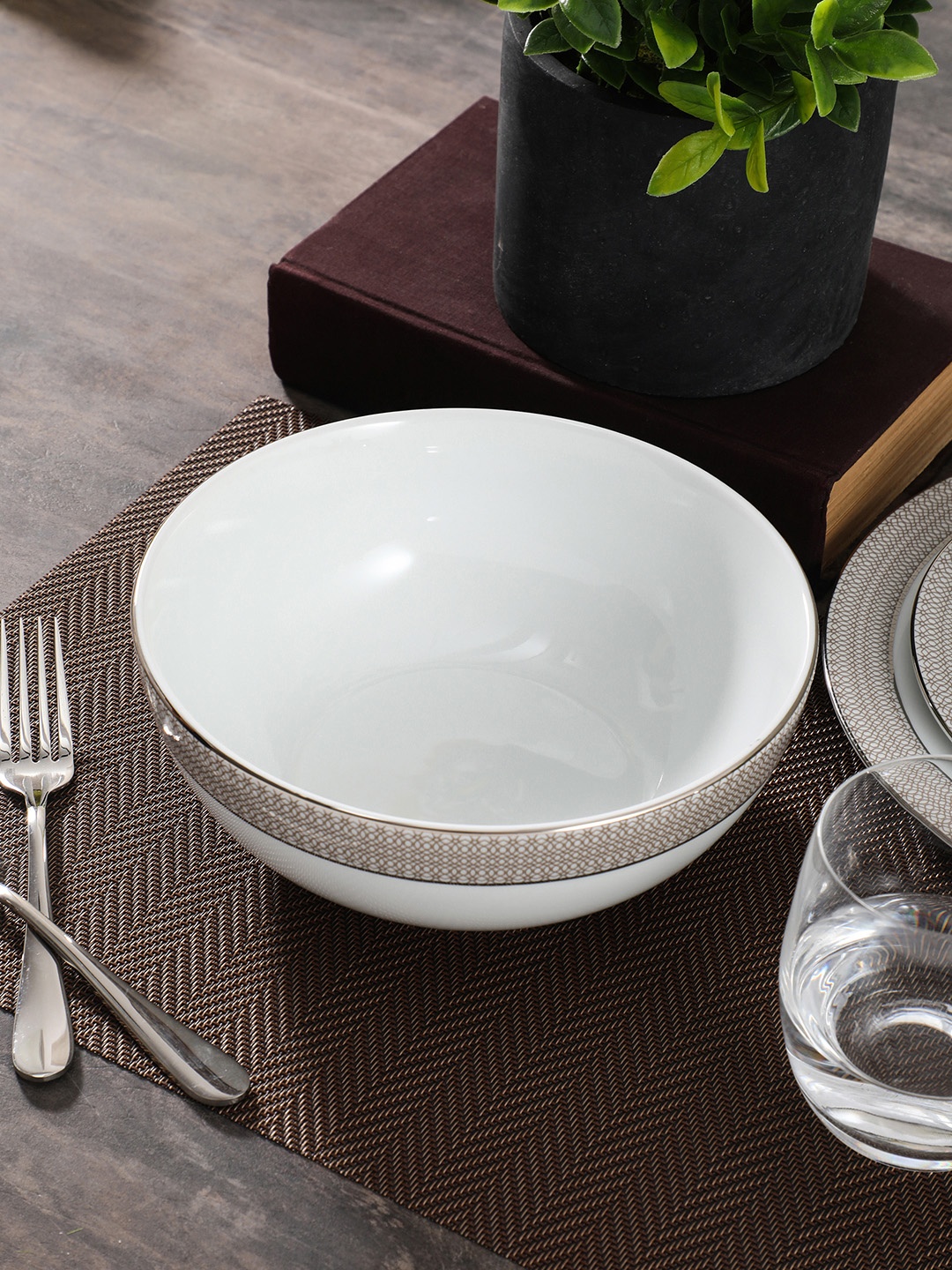 

Pure Home and Living White Printed Porcelain Bowl