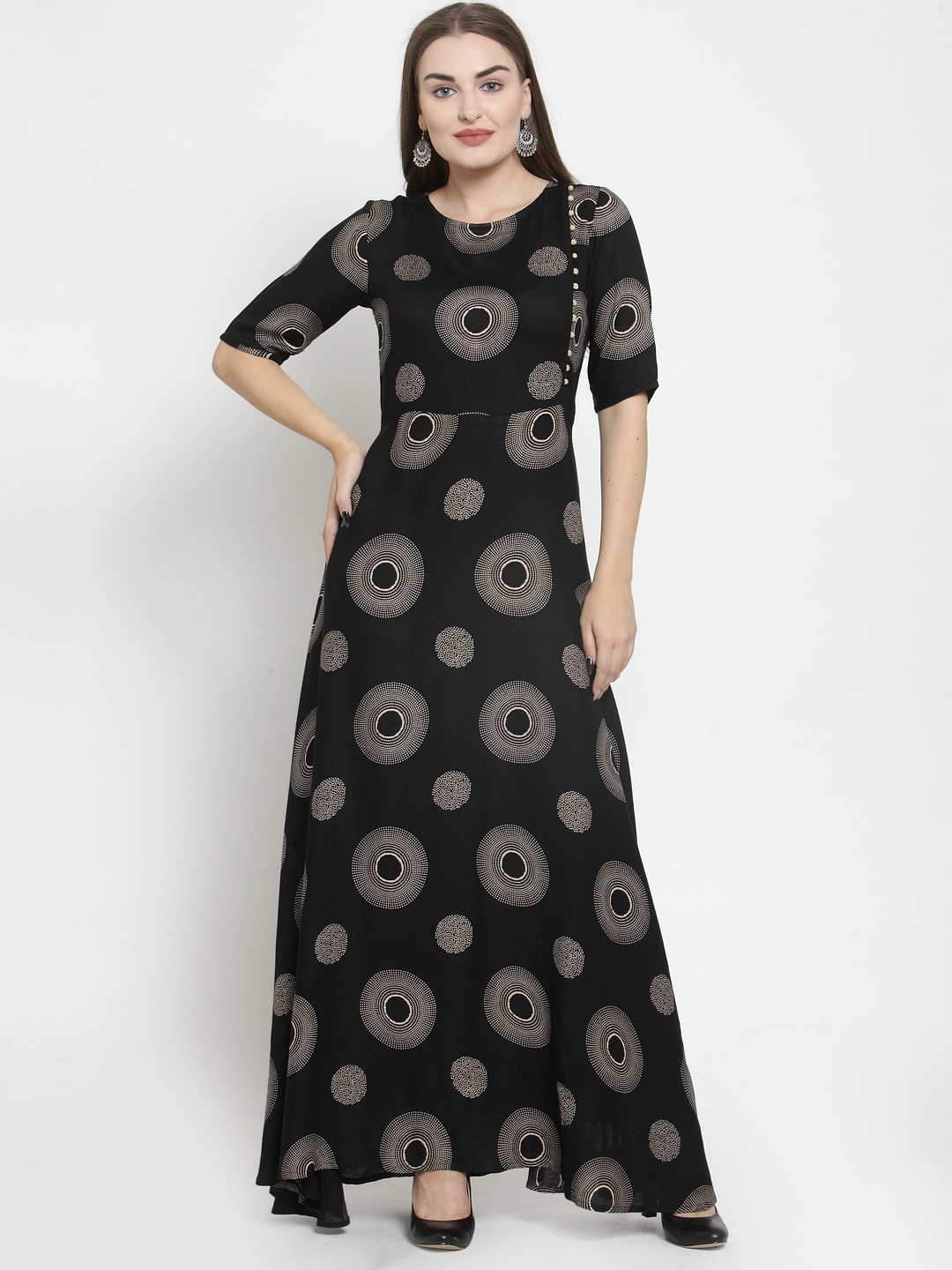 

WESTCLO Women Black & Beige Printed Maxi Dress