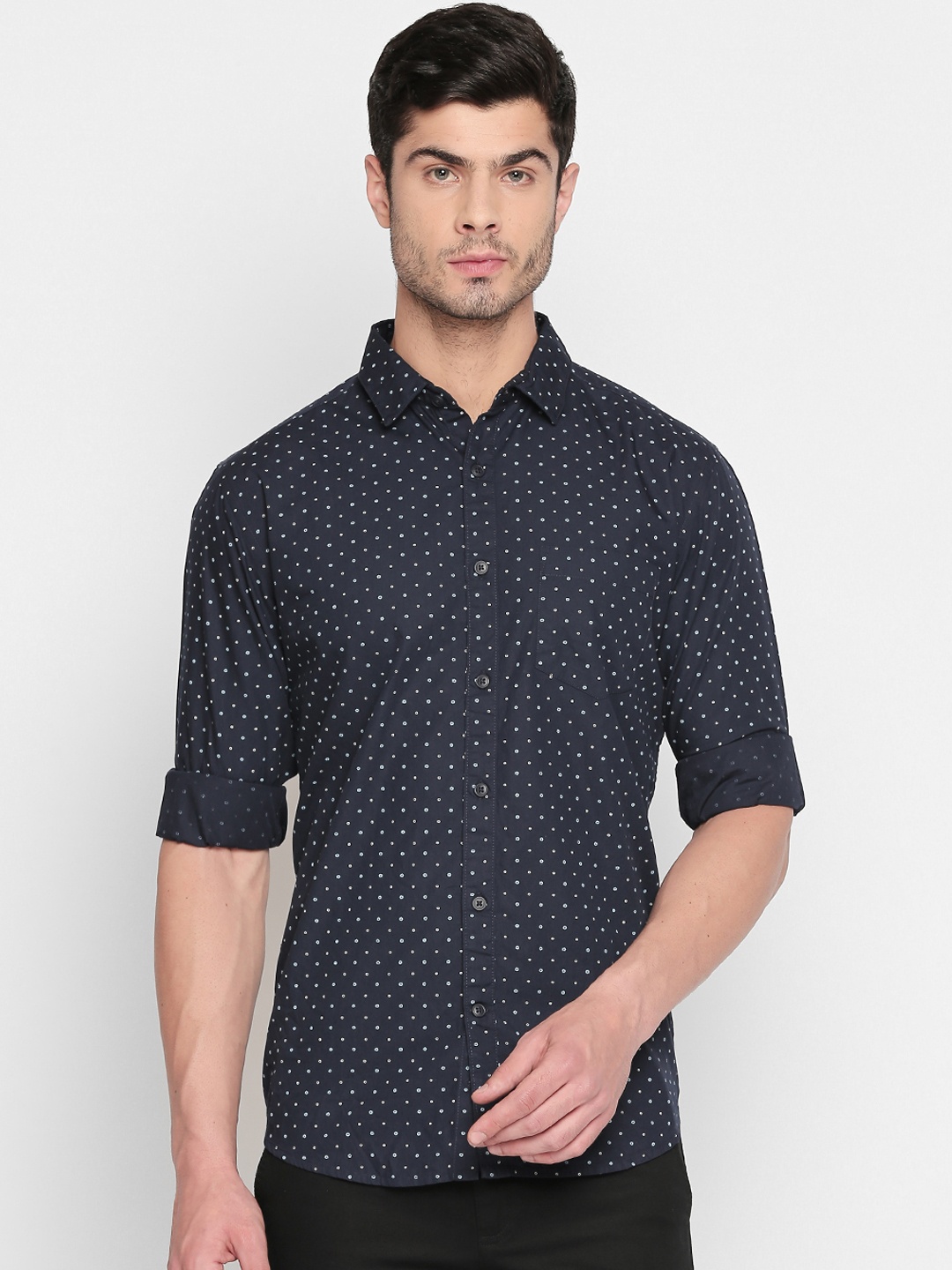 

BYFORD by Pantaloons Men Navy Blue Slim Fit Printed Casual Shirt