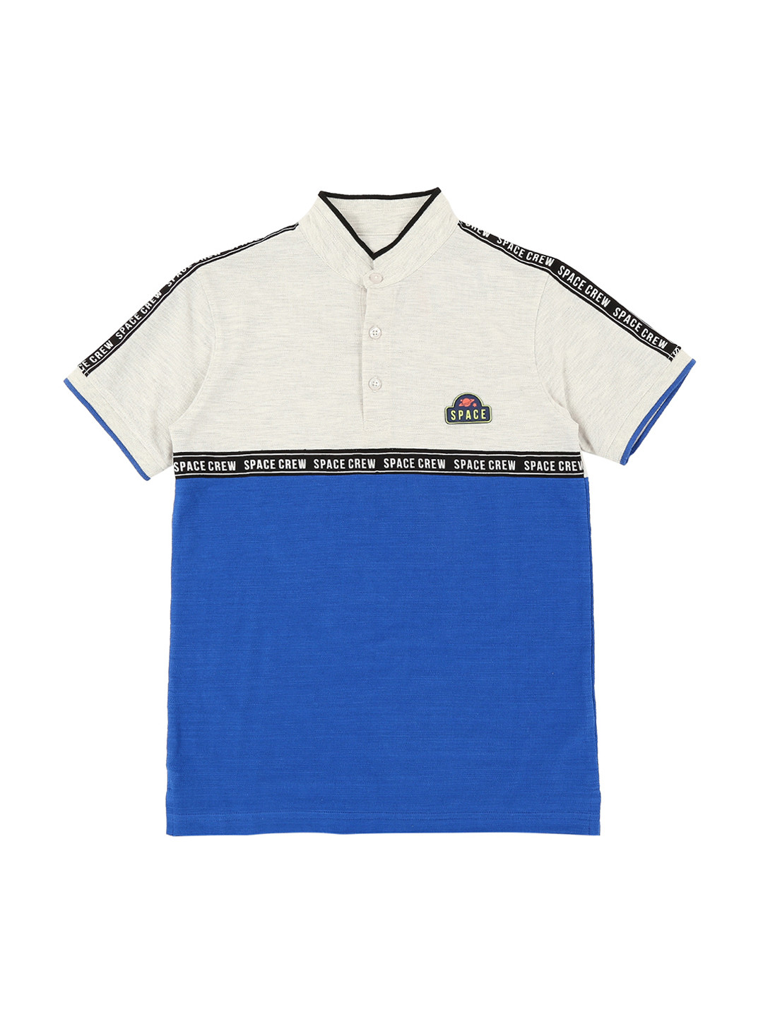 

Pantaloons Junior Boys Off-White Colourblocked Mandarin Collar T-shirt