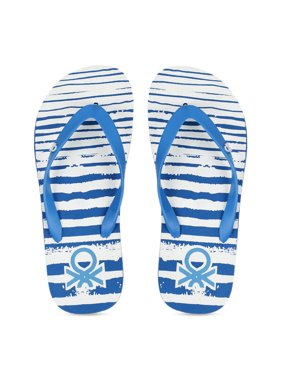 

United Colors of Benetton Men Blue & White Striped Thong Flip-Flops