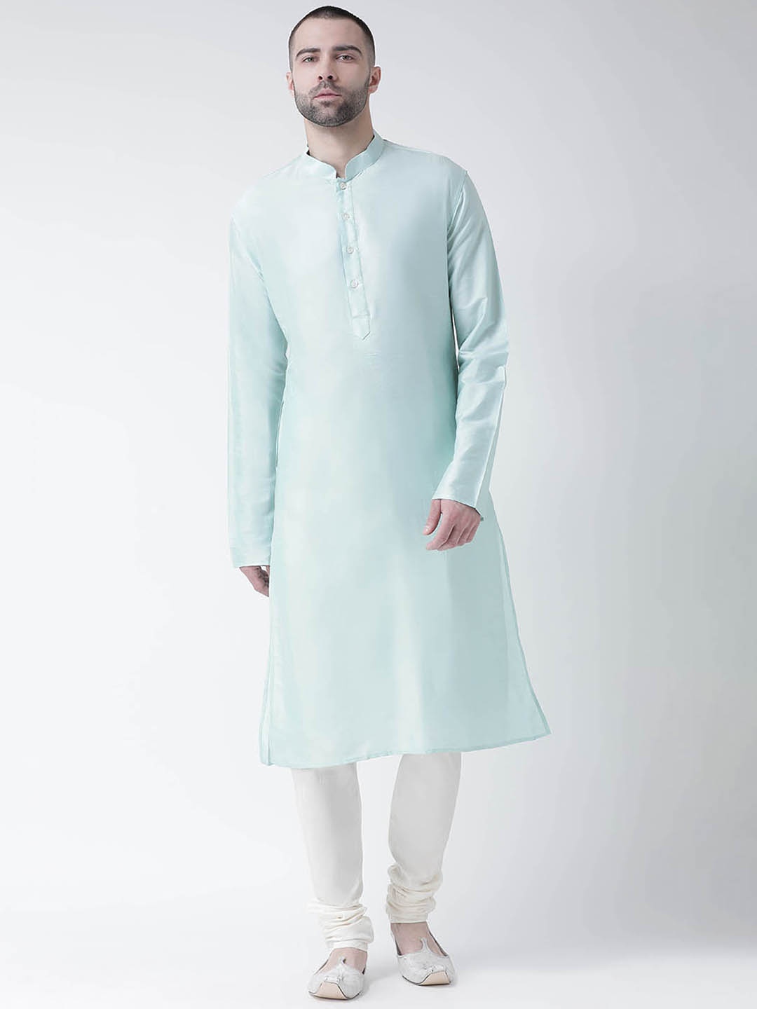 

KISAH Men Turquoise Blue & White Solid Kurta with Churidar