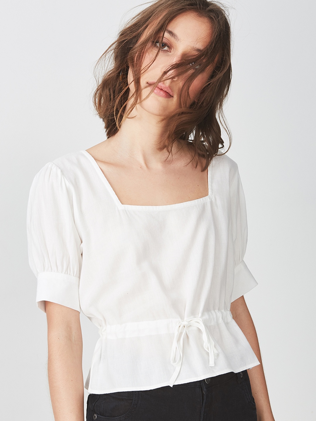 

COTTON ON Women White Solid Cinched Waist Top