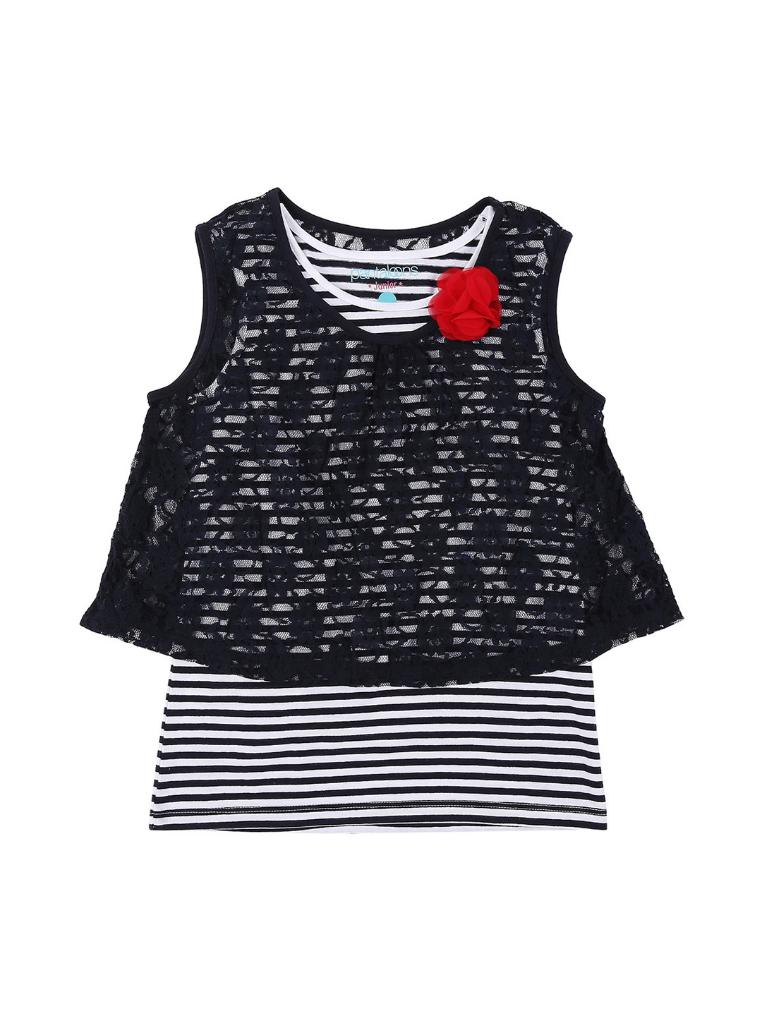 

Pantaloons Junior Girls Navy Blue Self Design Pure Cotton Top