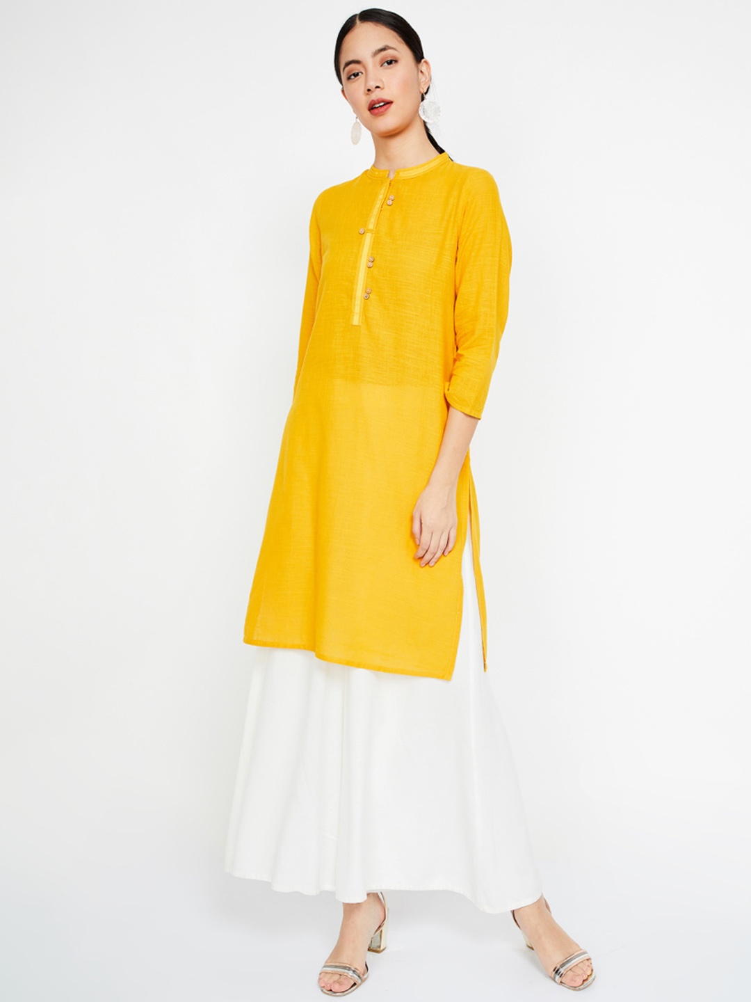 

Melange by Lifestyle Women Mustard Solid Straight Kurta