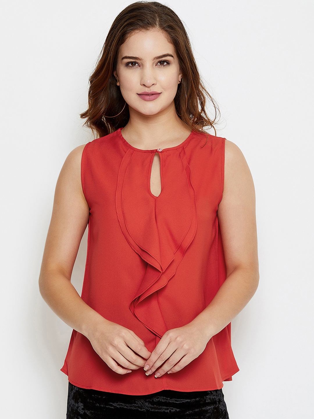 PURYS Women Orange Solid A-Line Top