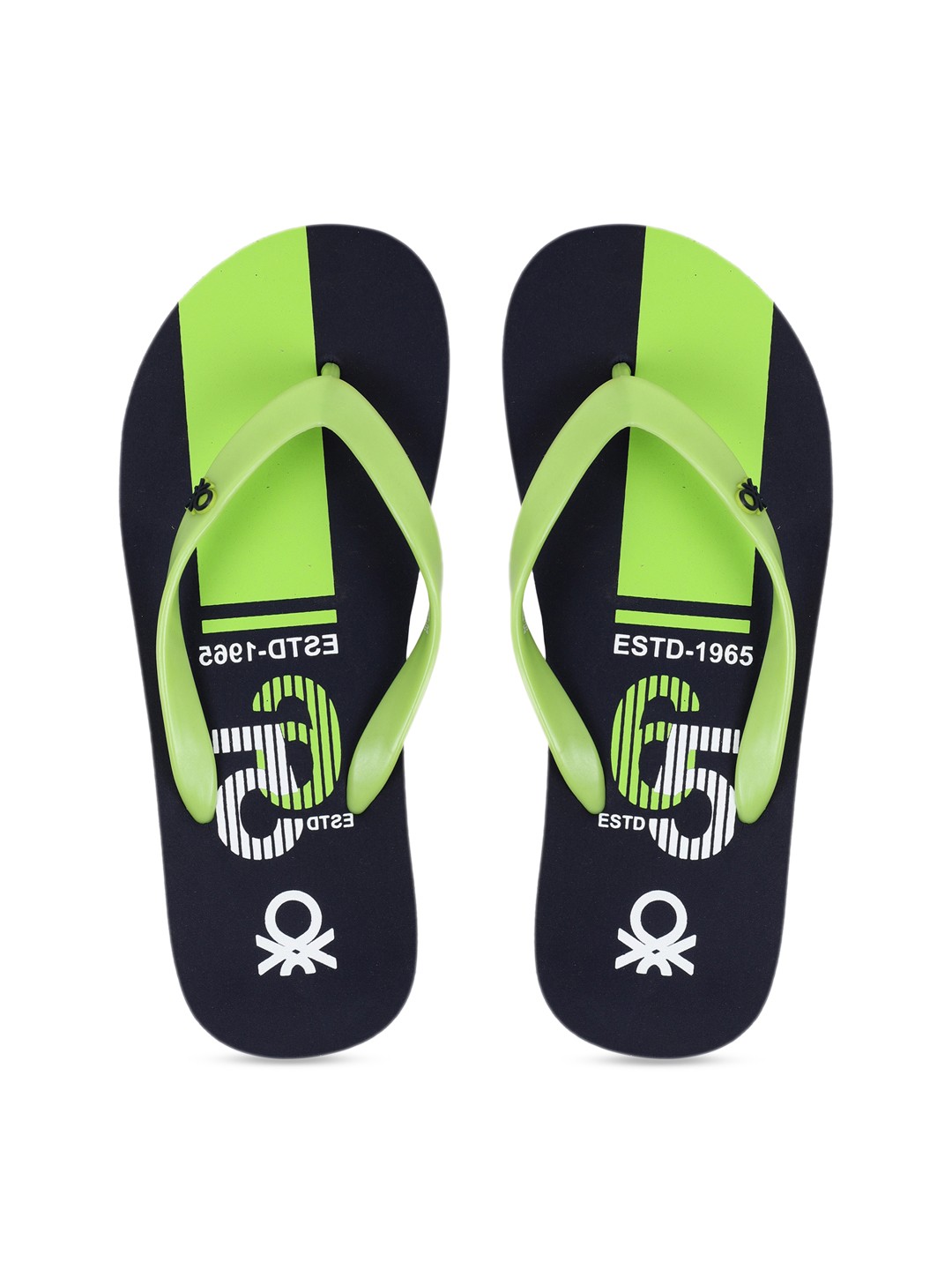

United Colors of Benetton Men Lime Green & Navy Blue Printed Thong Flip-Flops
