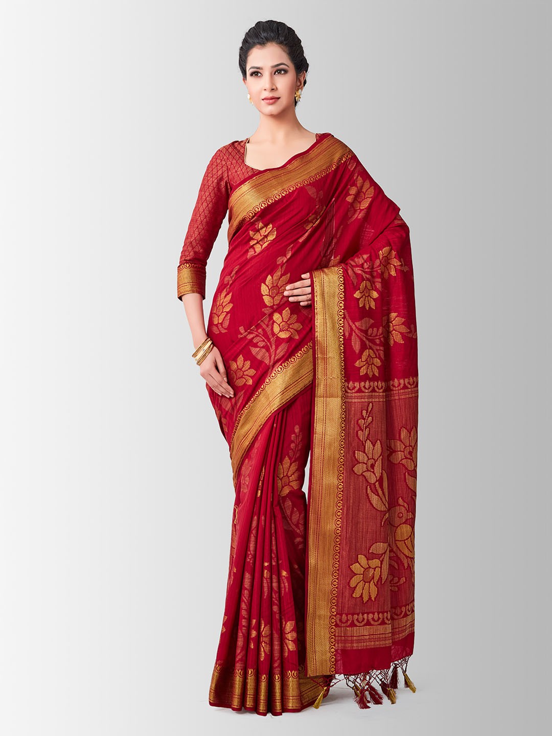 

MIMOSA Maroon Art Silk Woven Design Kanjeevaram Saree