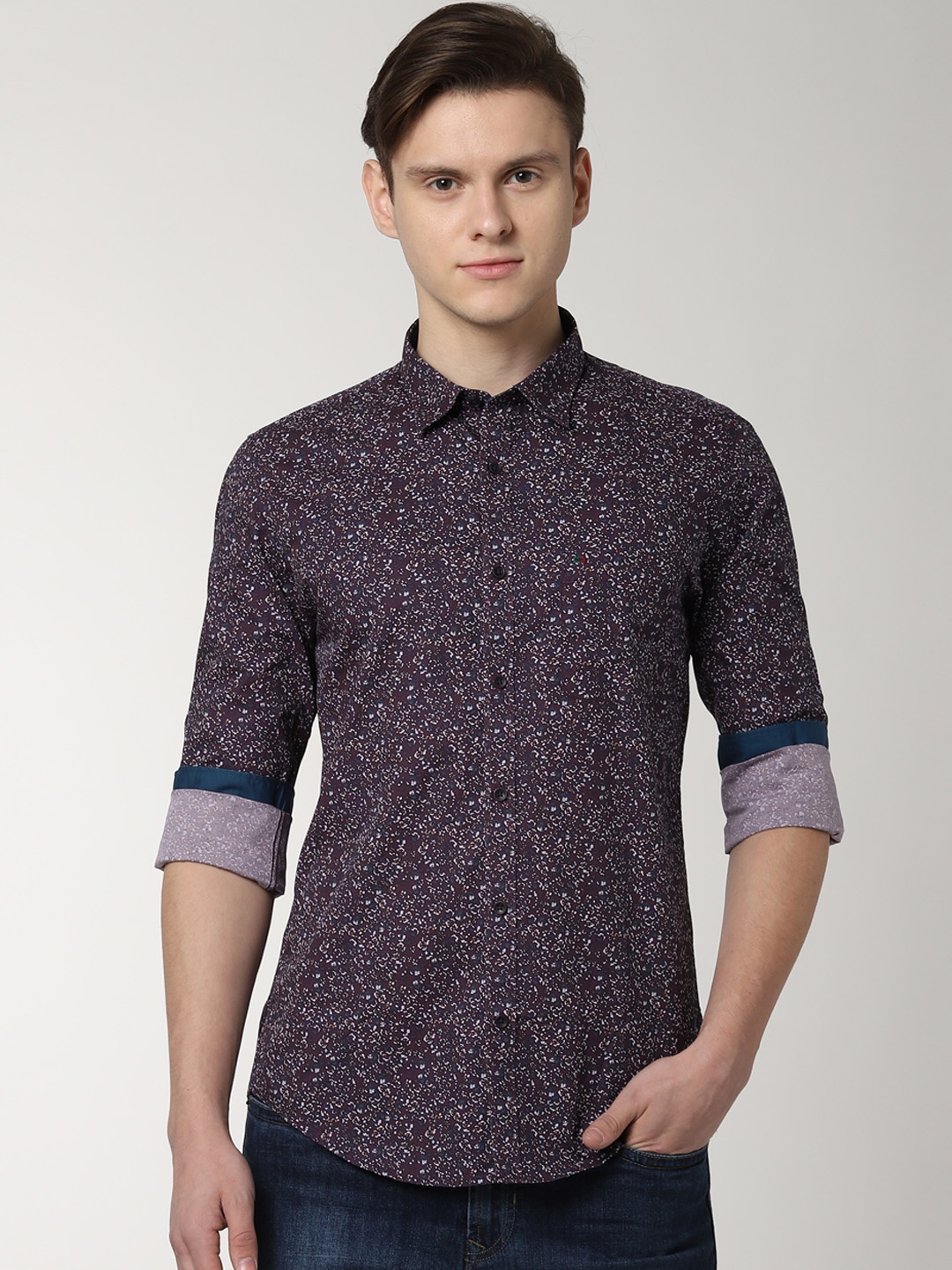 

Peter England Casuals Men Purple Tight Slim Fit Printed Casual Shirt