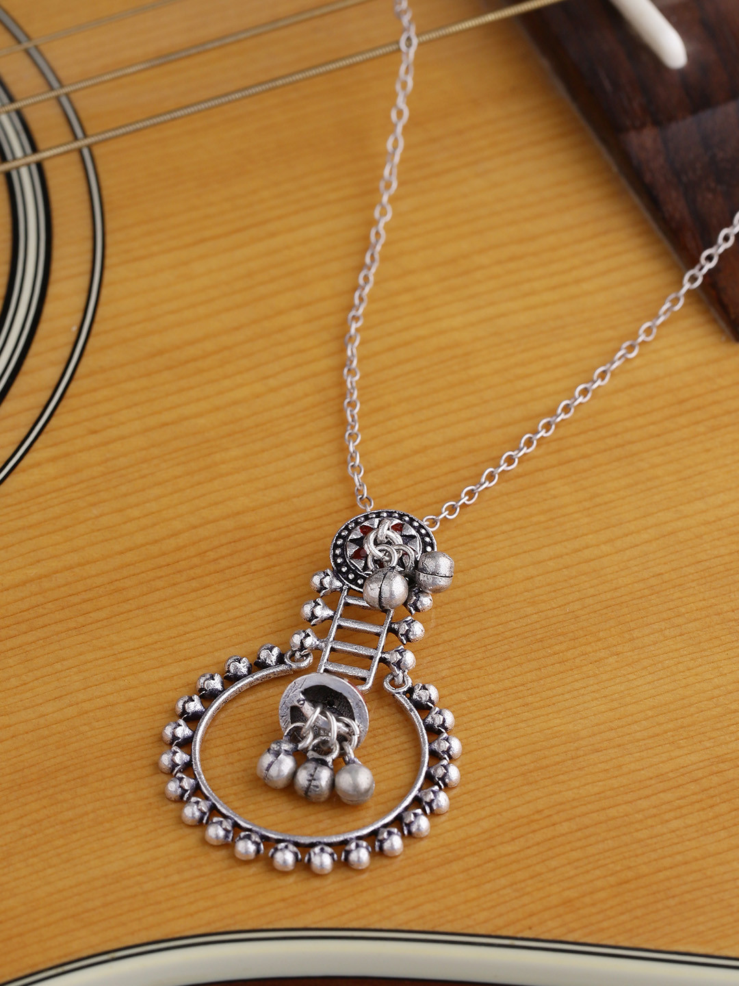 

Voylla Women Oxidised Silver-Plated Pendant With Chain