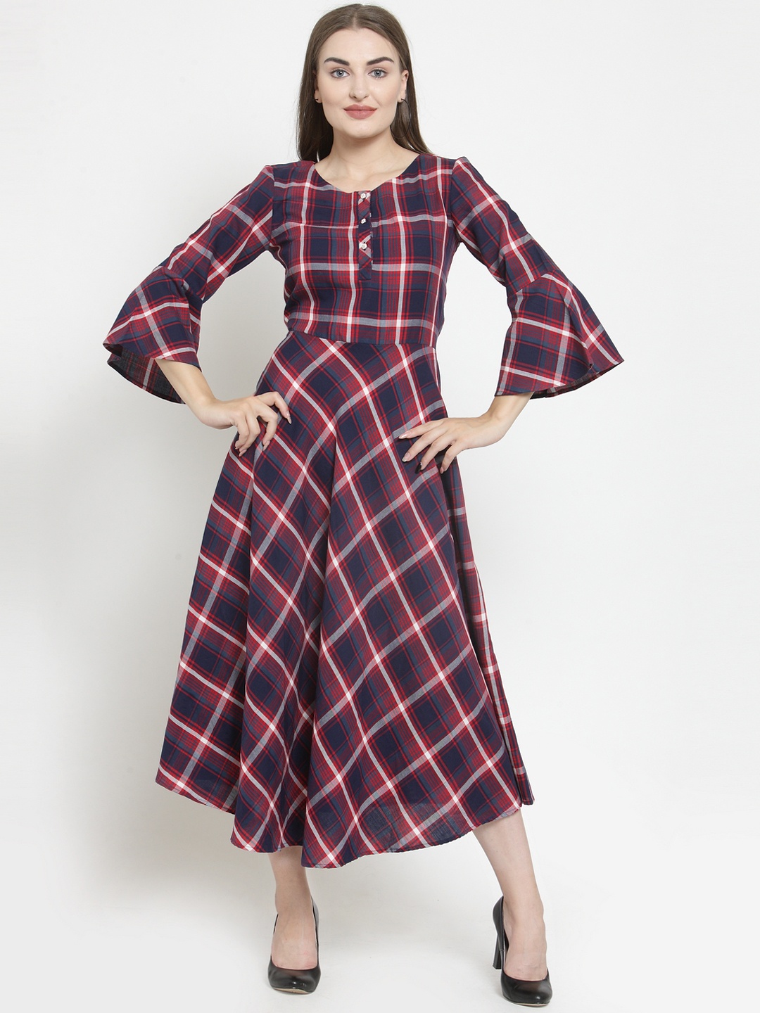 

WESTCLO Women Navy Blue & Maroon Fit and Flare Dress