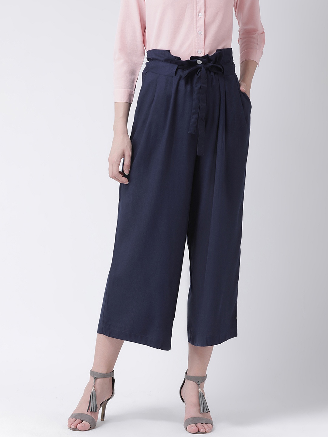 

The Vanca Women Navy Blue Regular Fit Solid Culottes