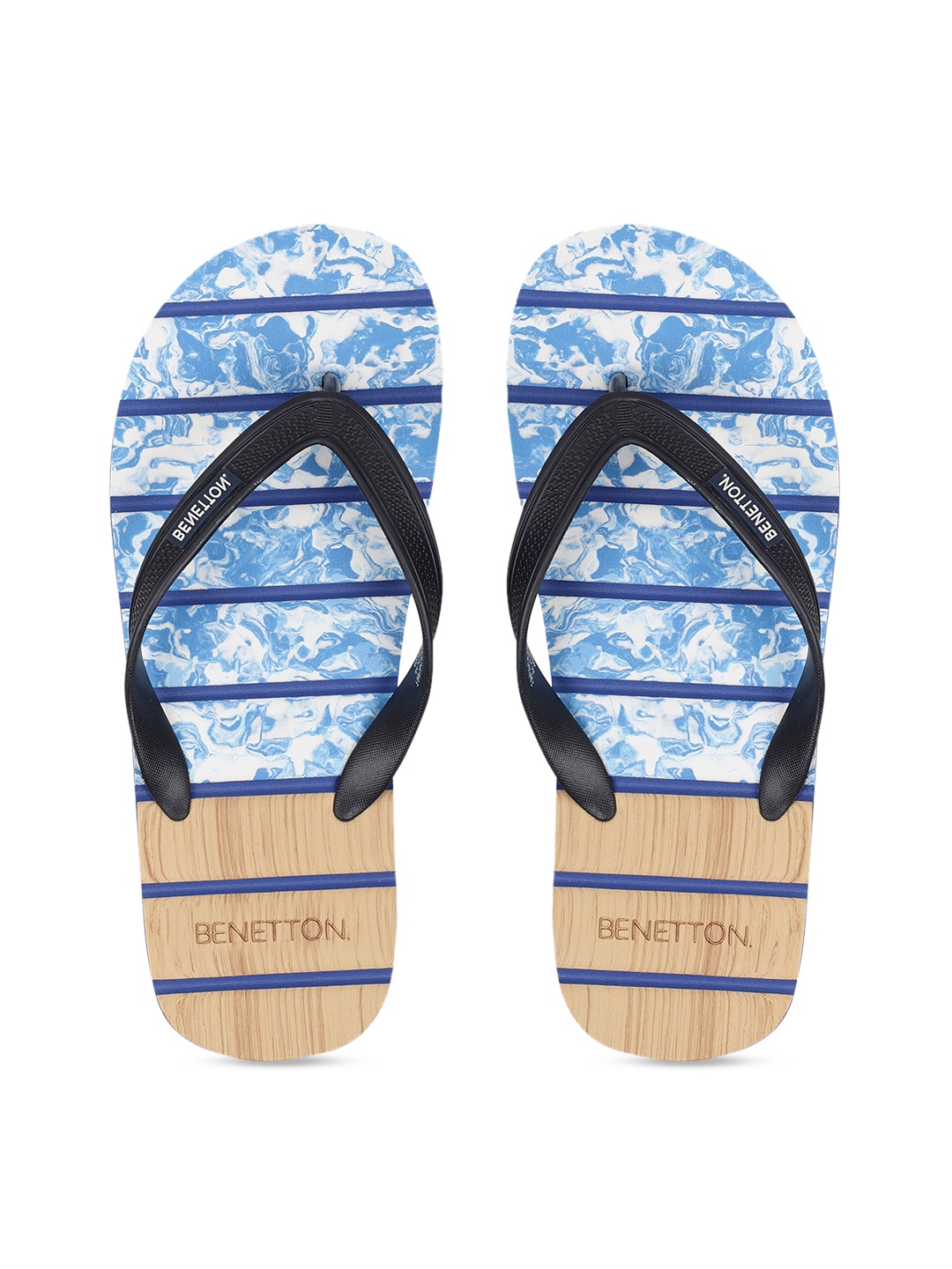 United Colors of Benetton Men Blue & Brown Printed Thong Flip-Flops