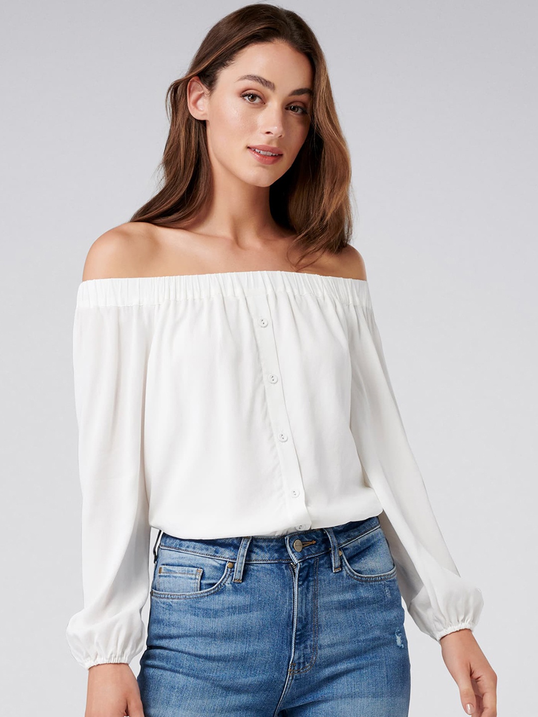 

Forever New Women White Solid Bardot Top