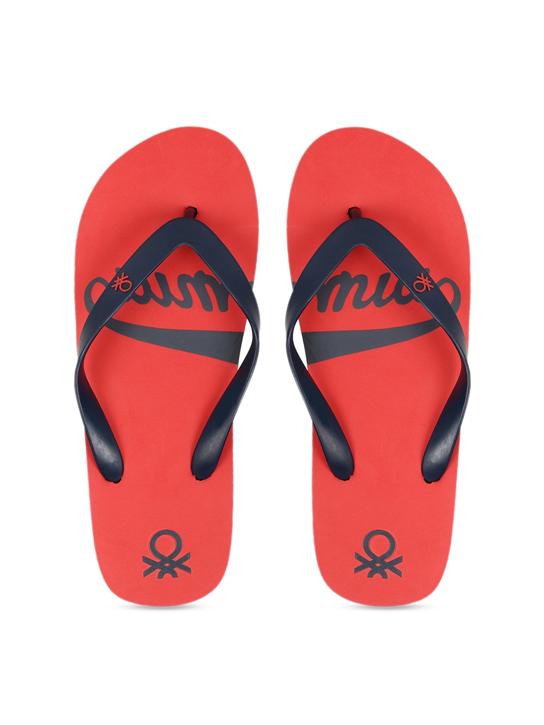 

United Colors of Benetton Men Orange & Blue Printed Thong Flip-Flops