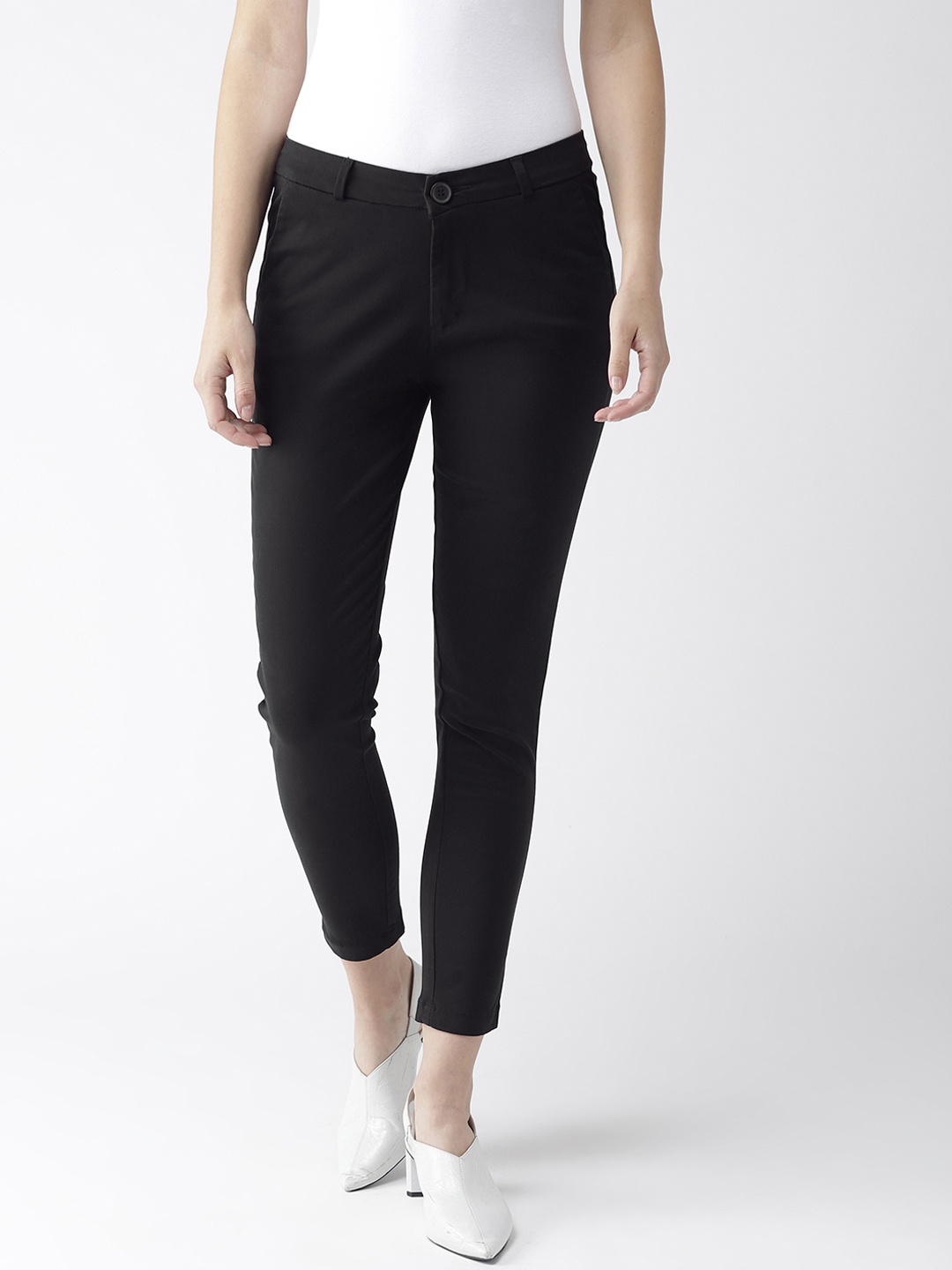 

Xpose Women Black Sharp Tapered Fit Solid Regular Trousers